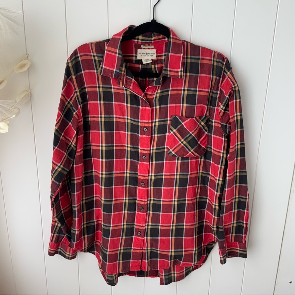 Denim&Supply Ralph‎ Lauren XL Women's  Red Long Sleeve Button Up SOFT